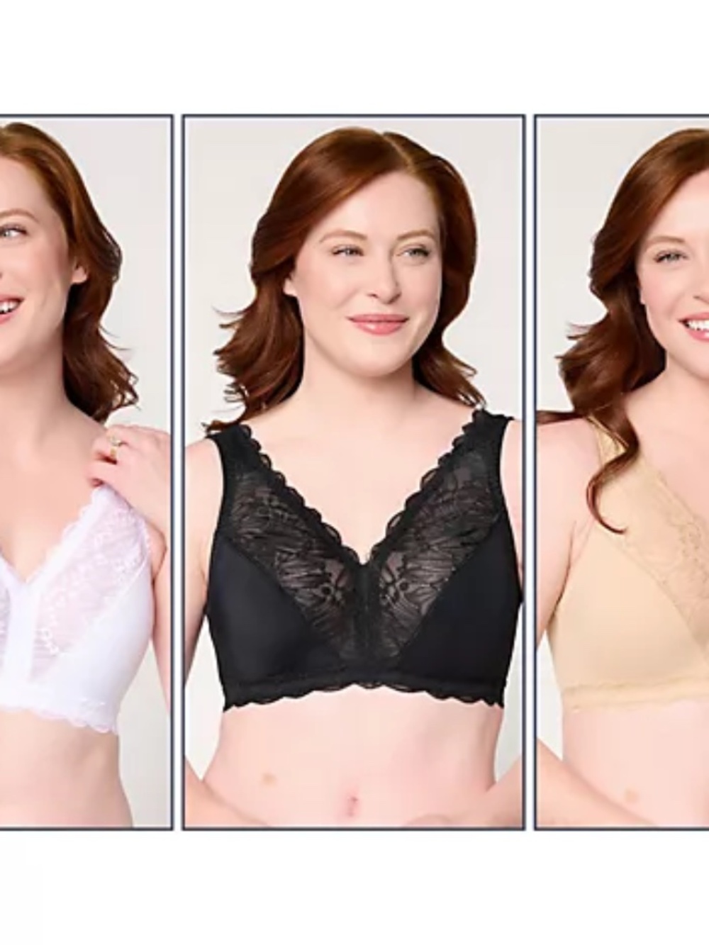 Breezies Soft Support Lace Wirefree Unlined Bra Set of 3, Basic Sz a713658